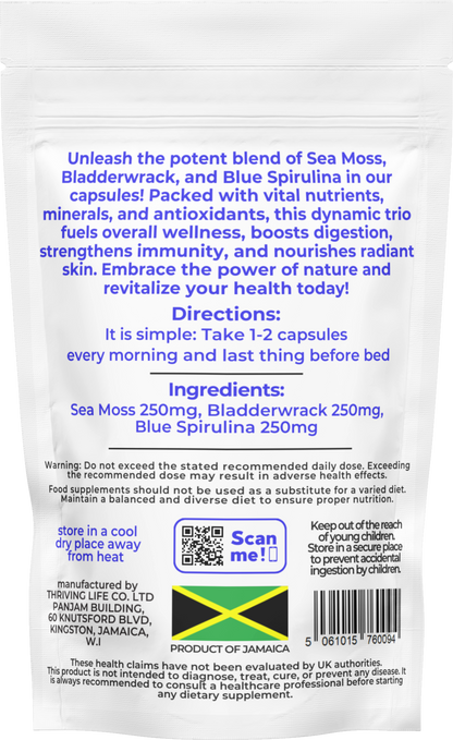 Blue Detox Boost Capsules - Sea Moss, Bladderwrack & Blue Spirulina